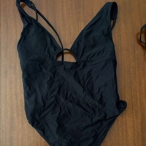 Gymshark Black V-Neck One-Piece Swimsuit with Front Keyhole